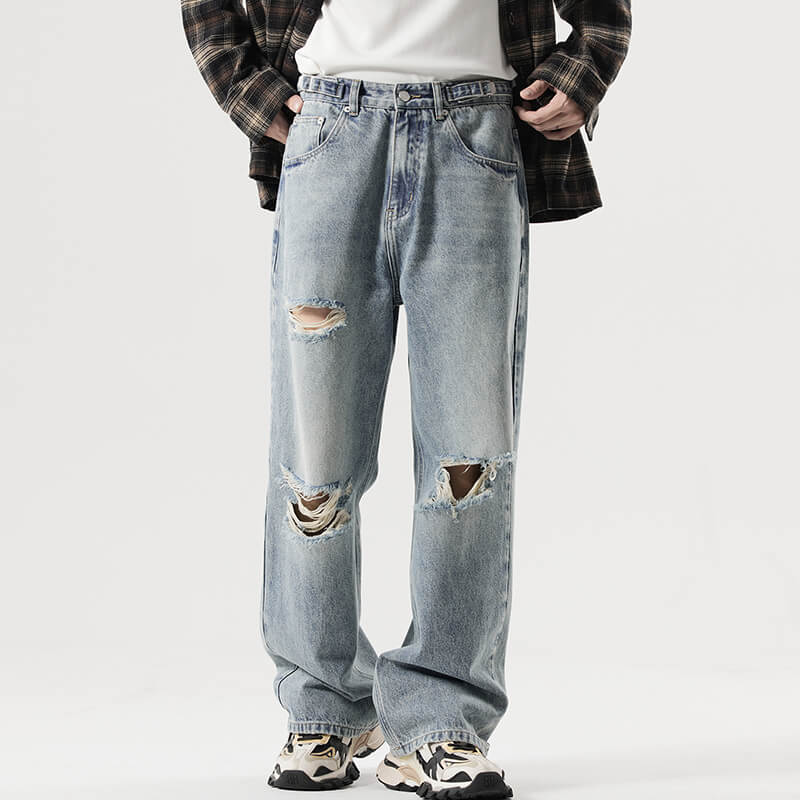 Shion7 ripped baggy jeans for men