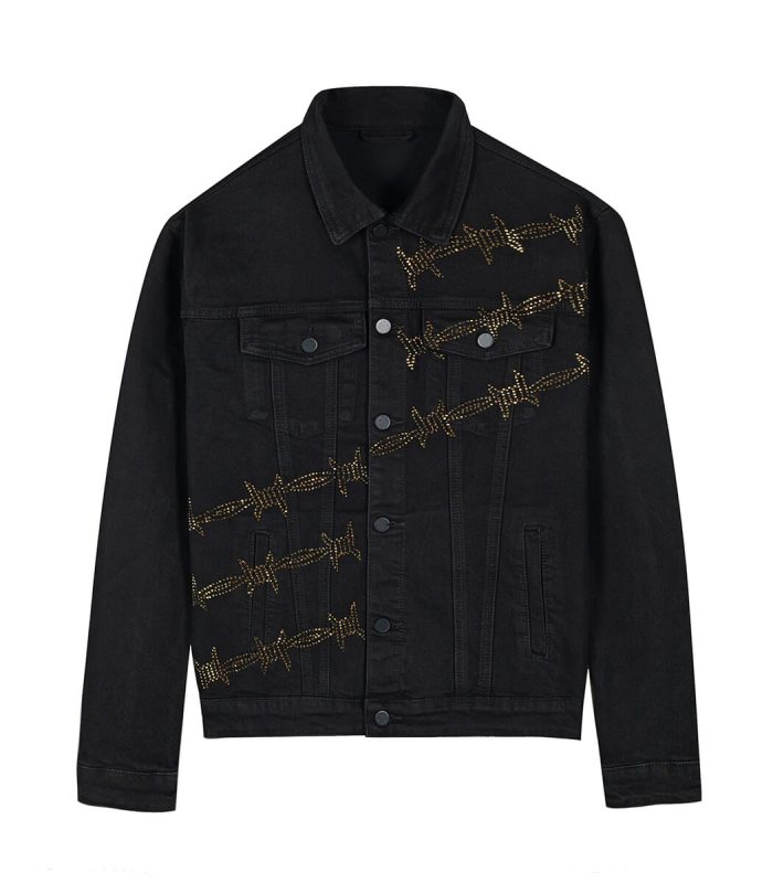 Golden Color Rhinestone black denim jacket