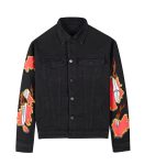 Men's slim fit printed denim jackets with rhinestone embellishments
