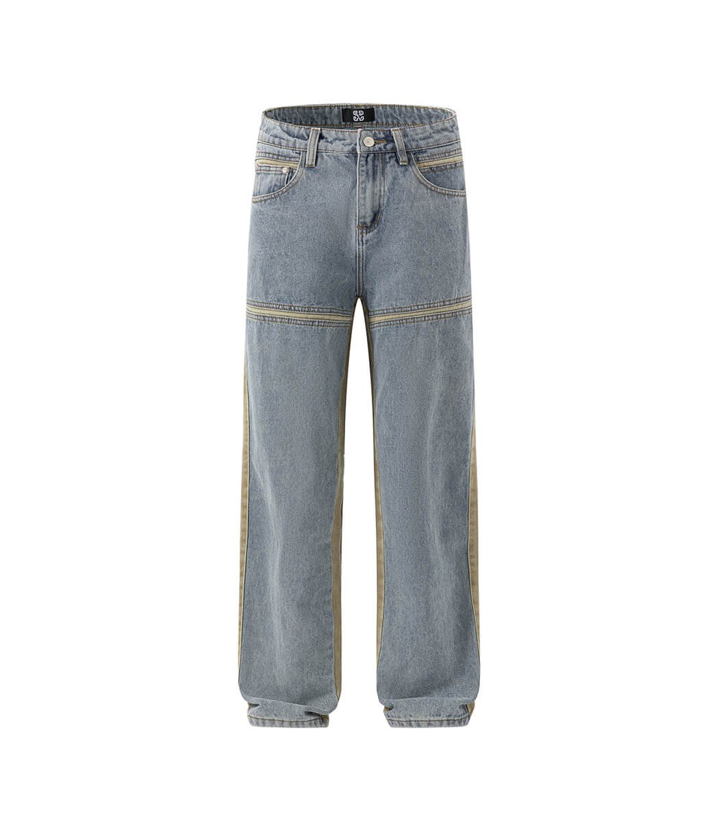 American-style-baggy-jeans-for-men.jpg American Style Baggy Fit Spliced Jeans For Men - Image 1