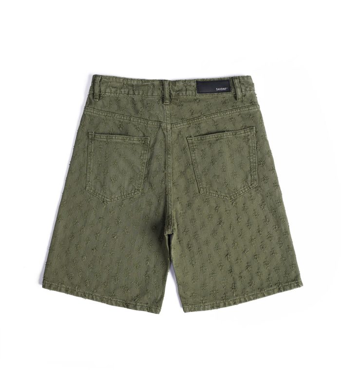 Army green denim shorts
