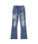 Leather Embroidery Bell Bottom Denim Jeans