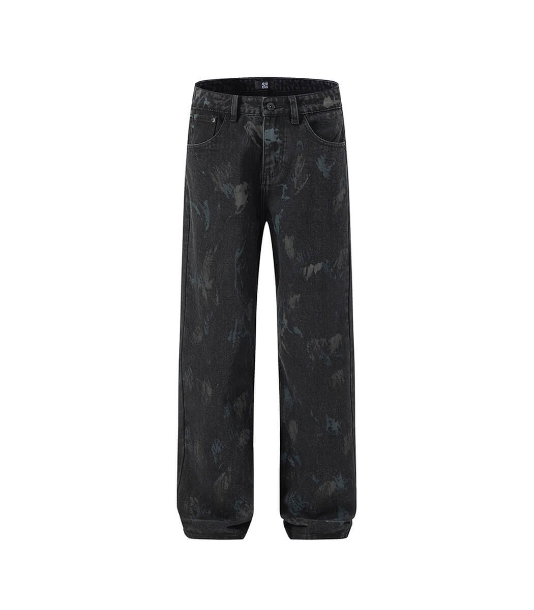 Crafted-men-jeans-wholesale.jpg Loose Fit Black Jeans For Men With Hand Paint - Image 1