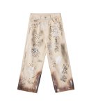 Cream Denim Jeans With Graffiti Paint