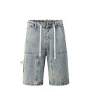 Vintage Blue Elastic Waist Denim Shorts For Men