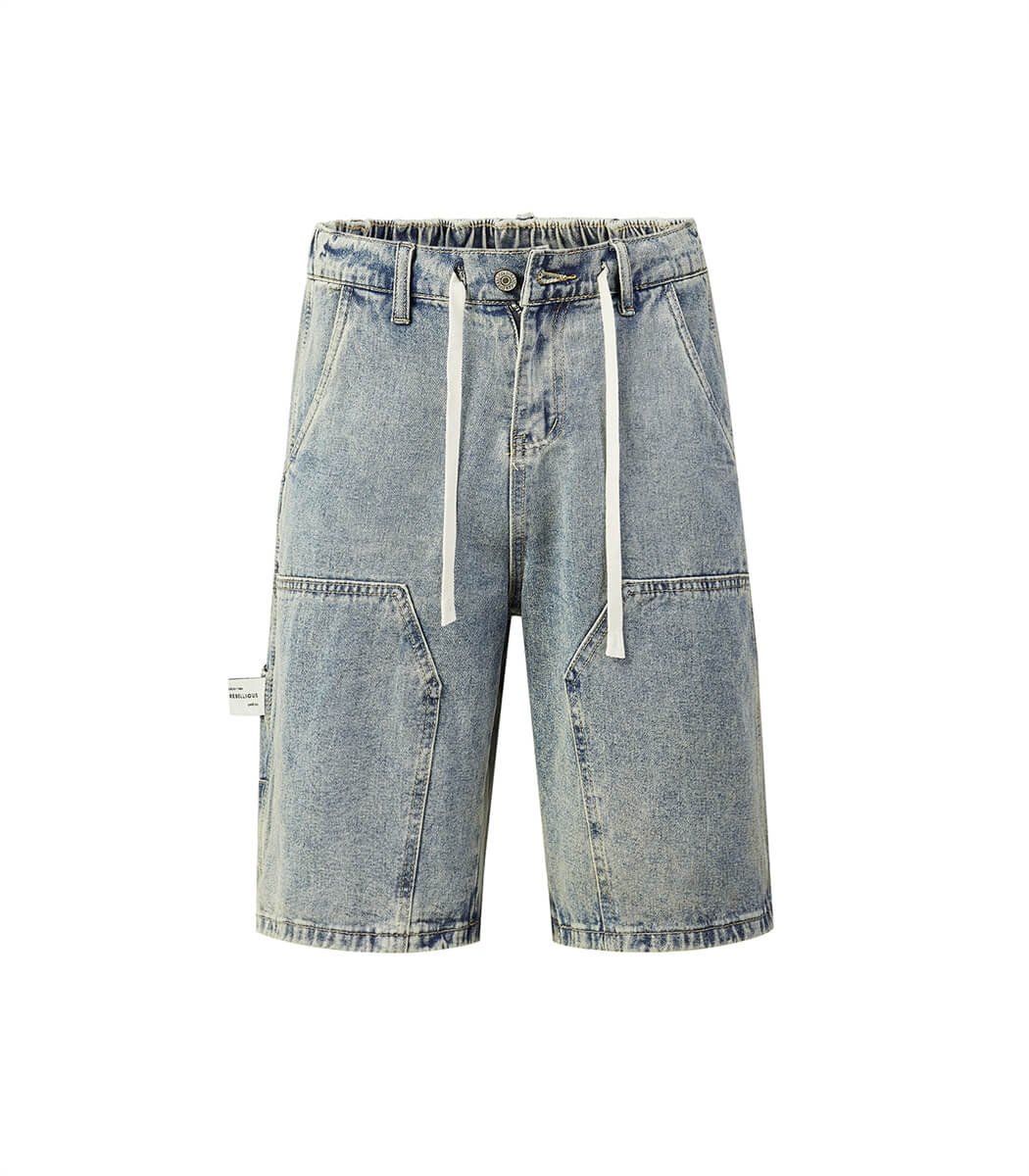 Elastic-waist-denim-shorts.jpg Vintage Blue Elastic Waist Denim Shorts For Men - Image 1