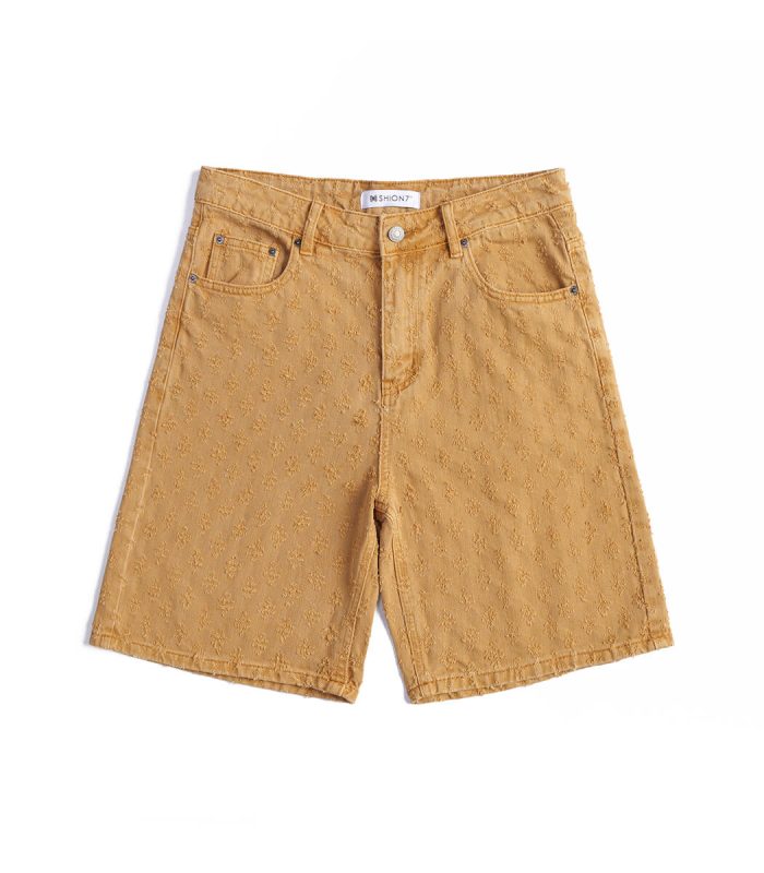 Knee length crafted denim shorts beige