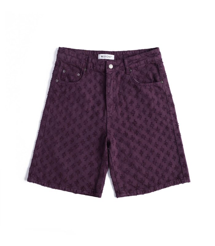Knee length denim shorts purple