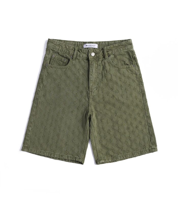 Relaxed army green denim shorts