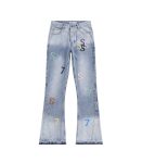 Flared Fit Leather Patchwork Jeans For Men