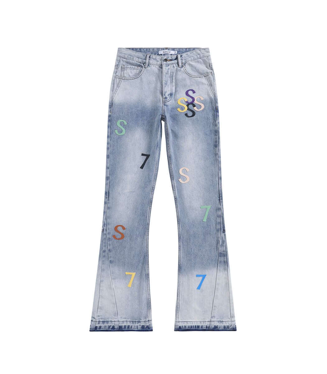 Relaxed-stack-jeans.jpg Flared Fit Leather Patchwork Jeans For Men - Image 1