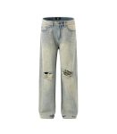 Ripped On Knee Rhinestone Baggy Jeans For Men