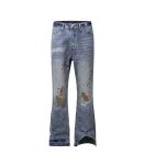 Vintage Blue Ripped Stacked Jeans For Men