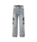 Light Wash Dragon Embroidered Jeans For Men