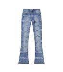 Medium Blue Frayed Details Flared Denim Pant
