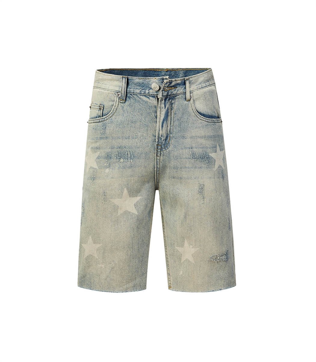 Star-printed-denim-shorts.jpg Men's Oversize Printed Denim Shorts - Image 1