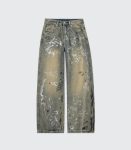 Men's Loose Fit Vintage Blue Graffiti Jeans