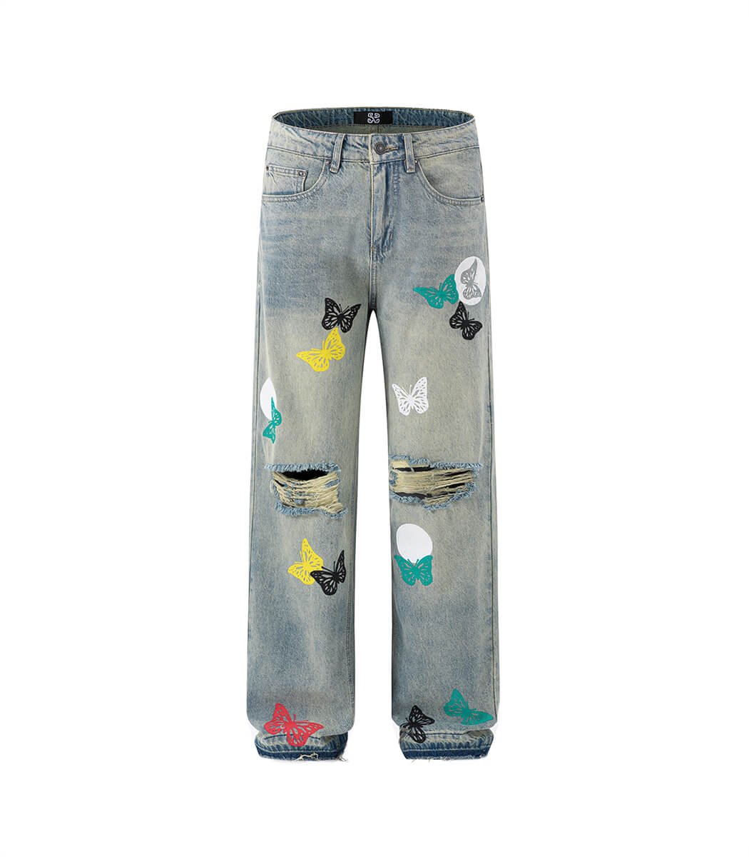 butterfly-denim-jeans.jpg Butterfly Printed Baggy Jeans For Men - Image 1