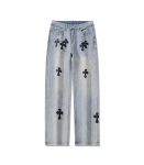 Light Wash Vintage Blue Patchwork Jeans For Men