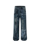 Dark Blue Baggy Fit Graffiti Jeans For Men