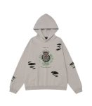 Ripped and patched cream hoodie