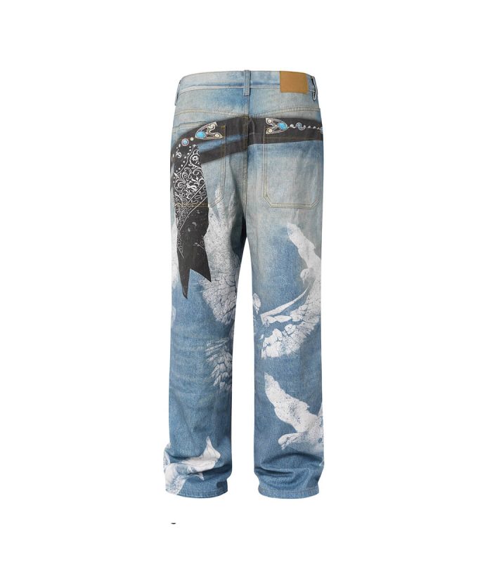 Digital print denim pants