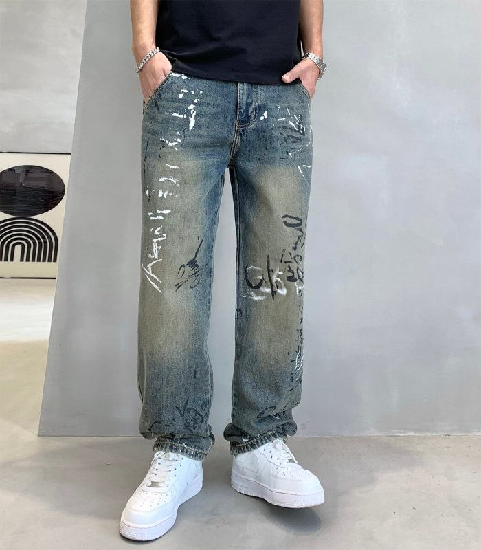 Hand painted blue jeans