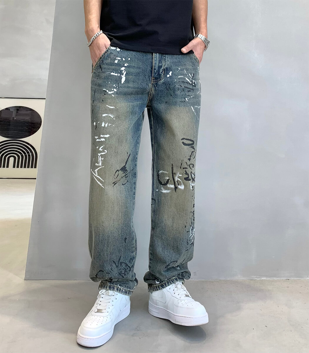 Hand painted blue jeans Hand painted blue jeans