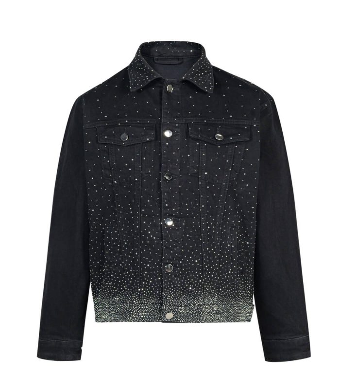 Men's black denim jackets with rhinestone