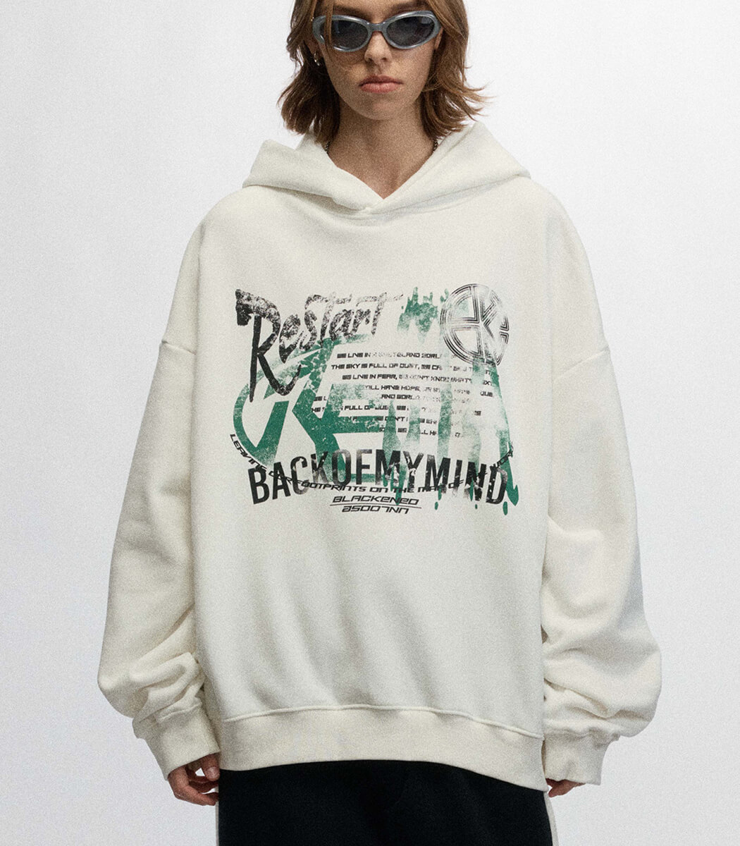 Overized white hoodie with print Overized white hoodie with print
