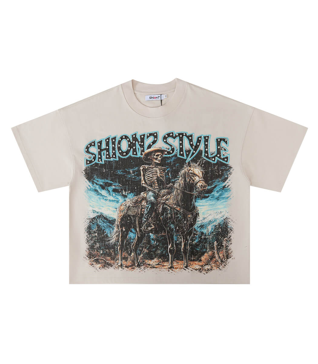 Oversize printed t-shirts with rhinestone embellishment Oversize printed t-shirts with rhinestone embellishment