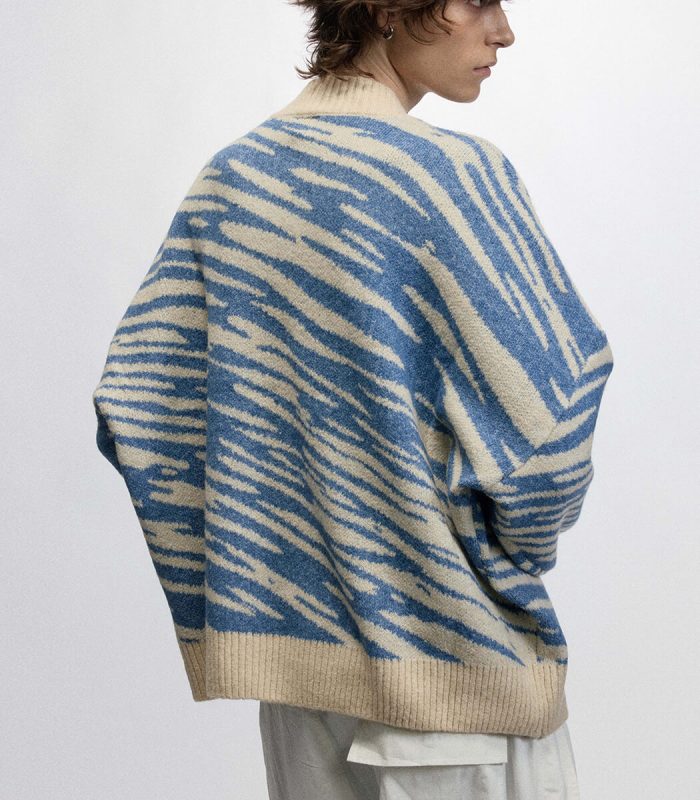 Oversized cream and aqua zebra sweaters