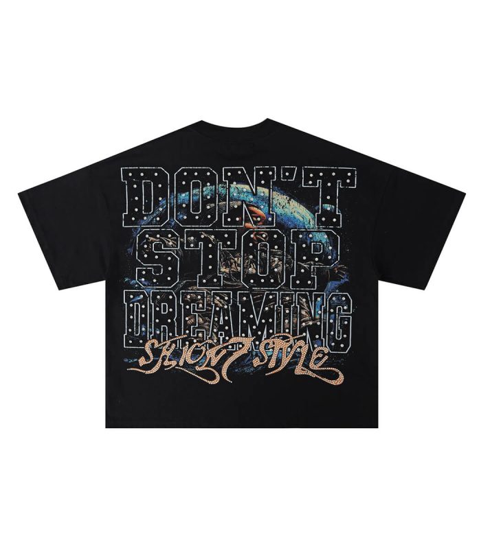 Printed Black T-shirts with rhinestones
