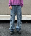 Retro baggy multi pockets jeans jeans