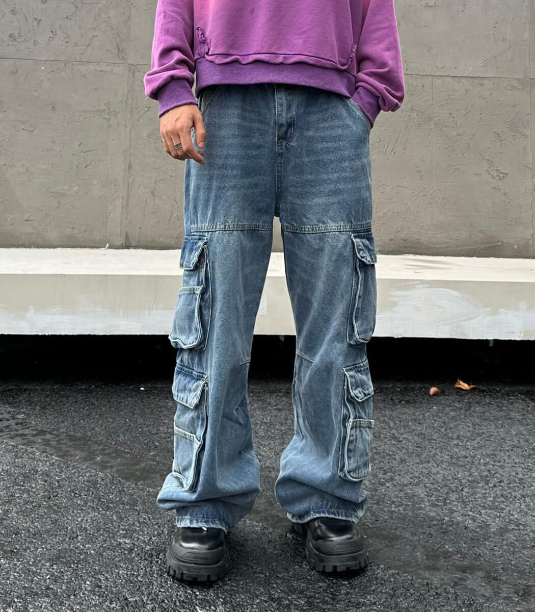Retro baggy multi pockets jeans jeans Retro baggy multi pockets jeans jeans
