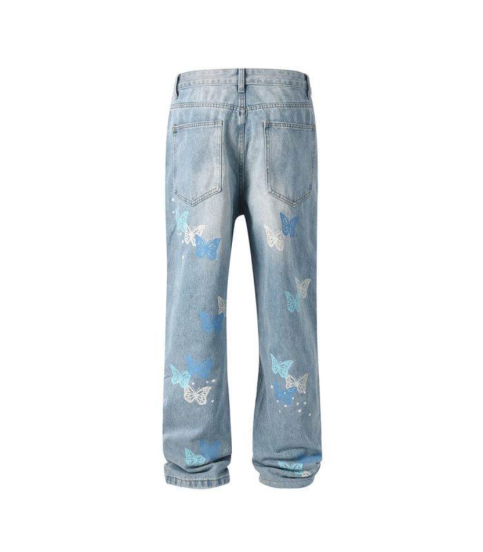 Sky blue jeans with butterfly print