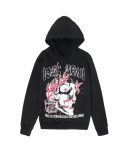 Slim fit black printed hoodie for men