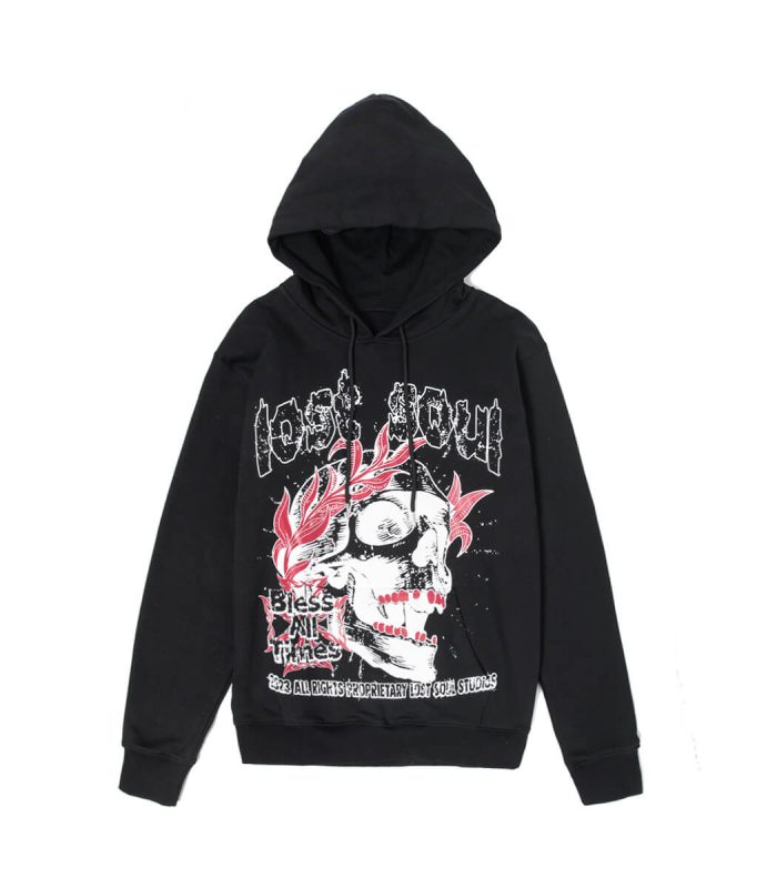 Slim fit black printed hoodie for men