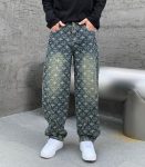 Vintage blue jacquard jeans pants