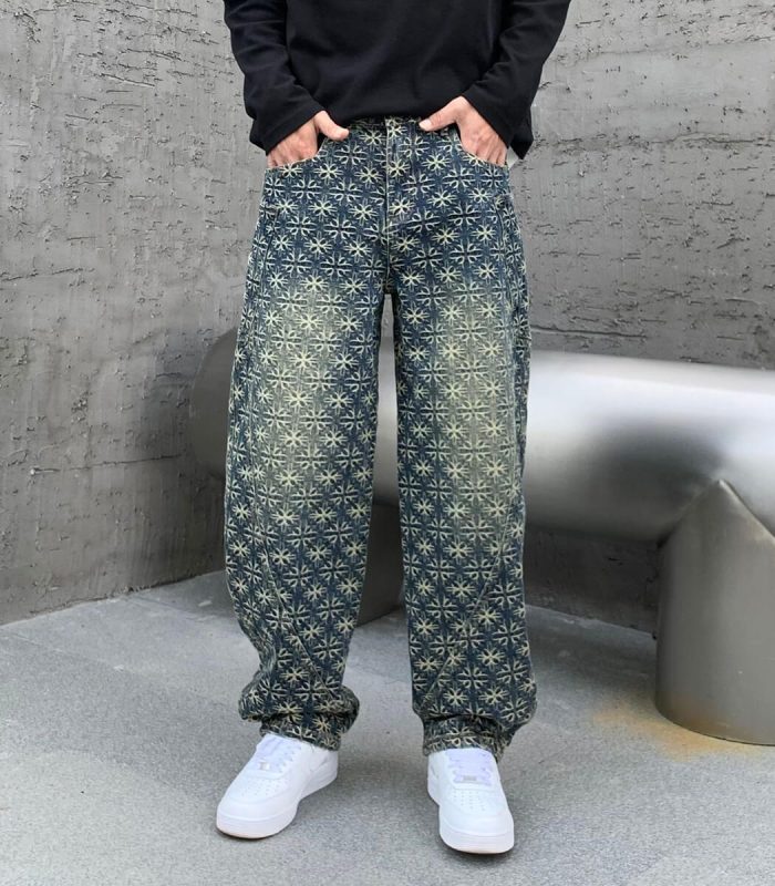 Vintage blue jacquard jeans pants
