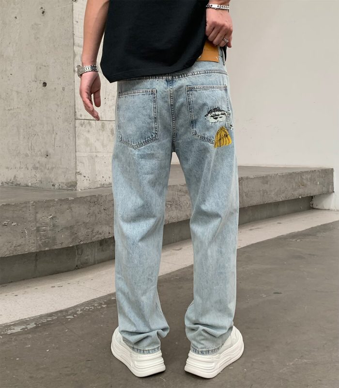 light blue printed jeans for men
