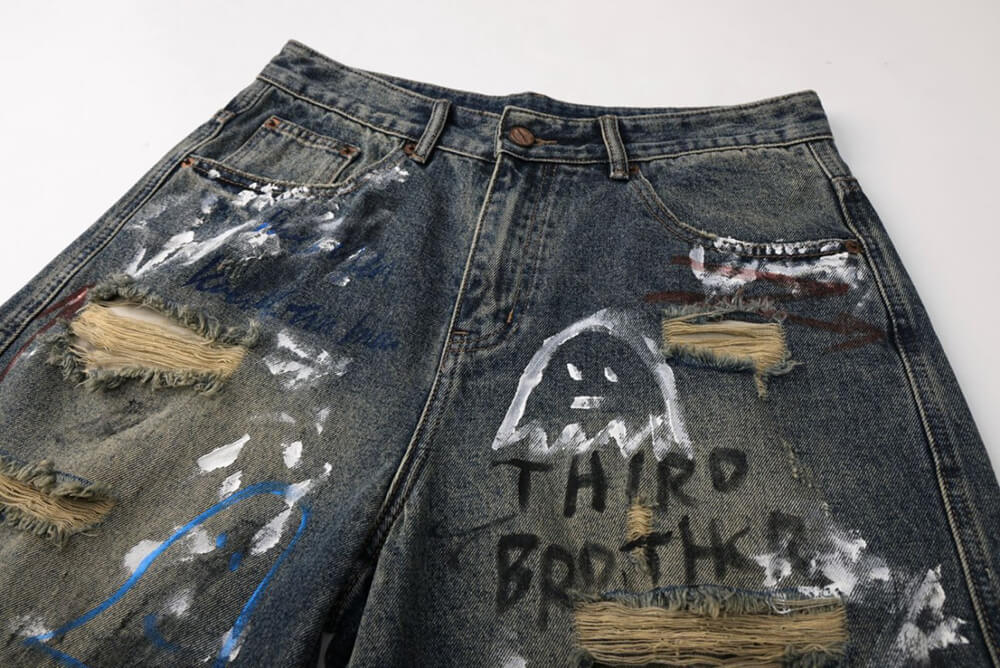 Graffiti denim shorts for men
