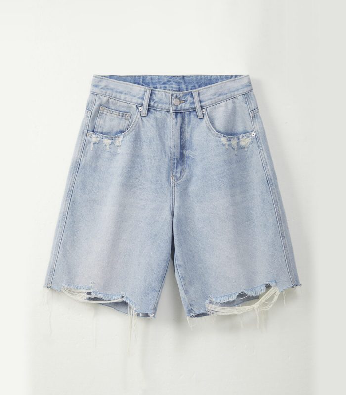 Raw hem denim short for men
