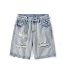 Ripped hole jean shorts men