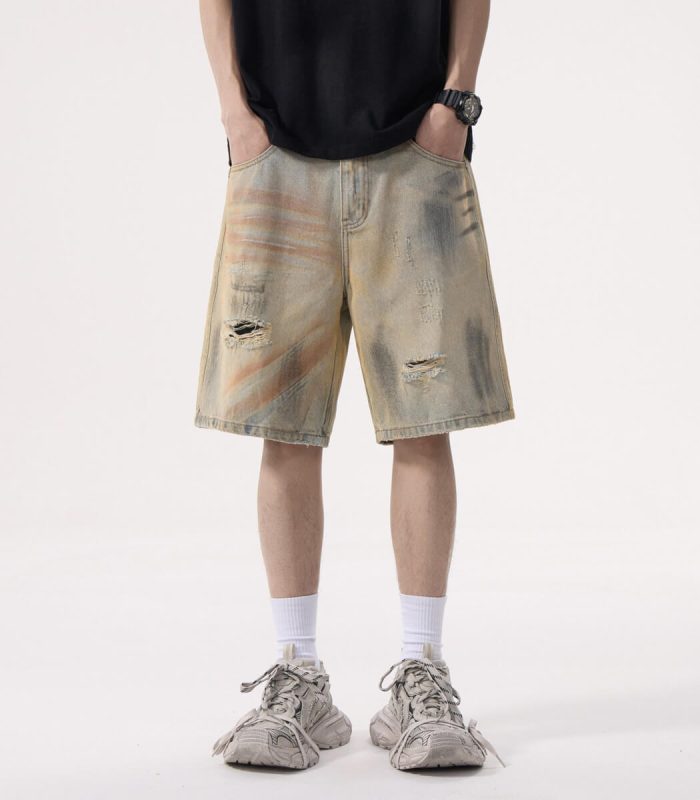Urban streetwear ripped denim shorts