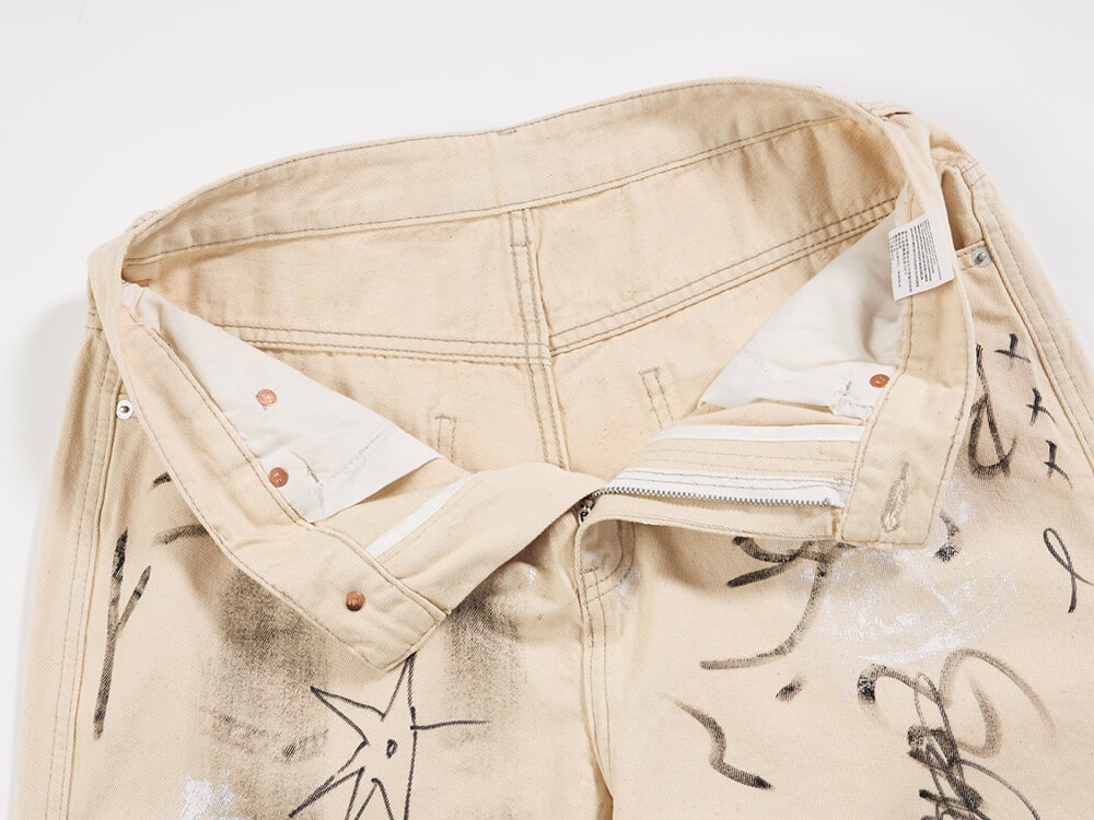Cream baggy jeans for men