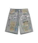 Vintage Light Blue Graffiti Jean Shorts