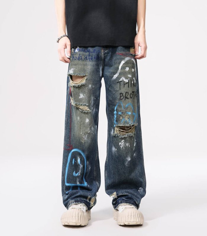 Hand painted baggy jeans for men