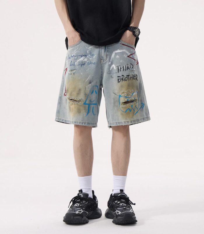 lligh blue knee length denim shorts for men