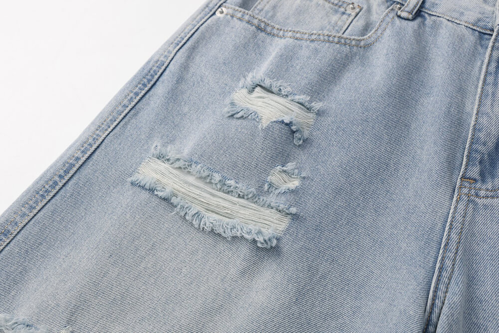 men's ripped hole blue shorts